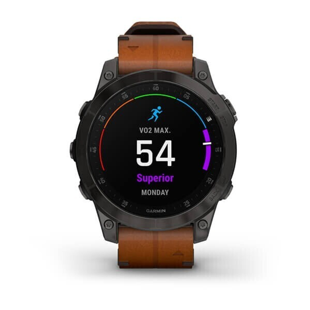 Умные часы Garmin Epix (Gen 2) Sapphire титановый черный с коричневым кожаным ремешком