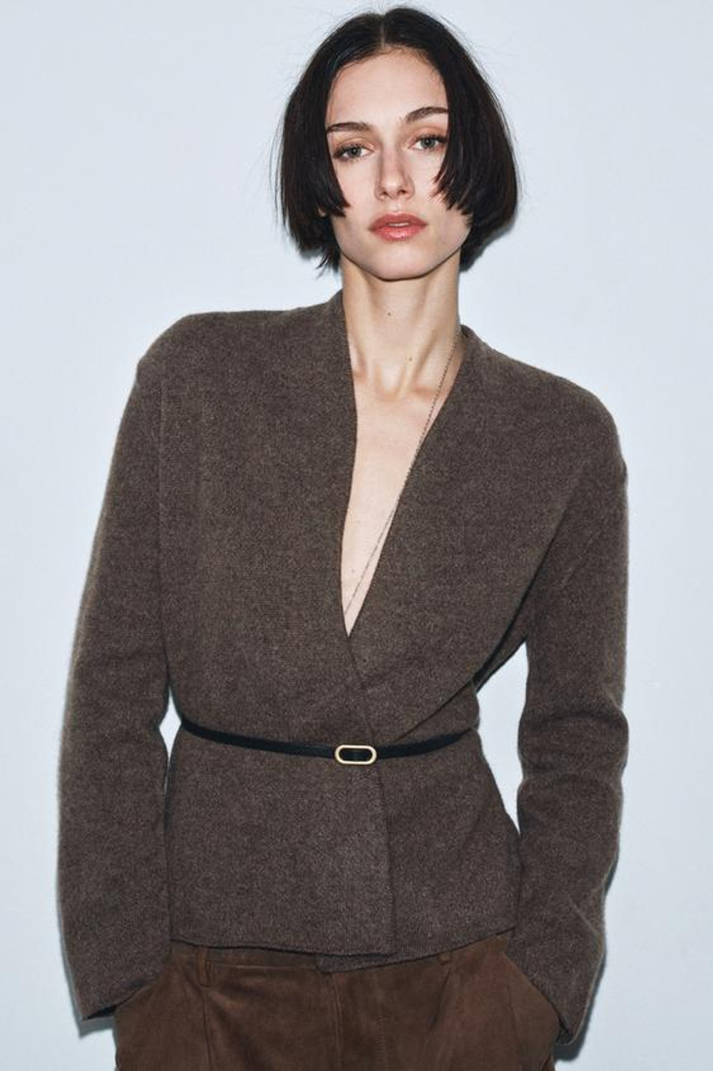 Пальто с поясом из 100% шерсти - ZARA