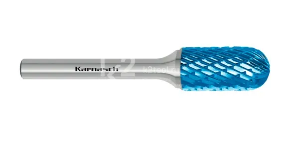 Борфреза твердосплавная Karnasch форма C (цилиндр со сферическим концом), 2х11х3х38 мм, универсальная насечка HP-3, покрытие Blue-Tec, арт. 11.5021-020