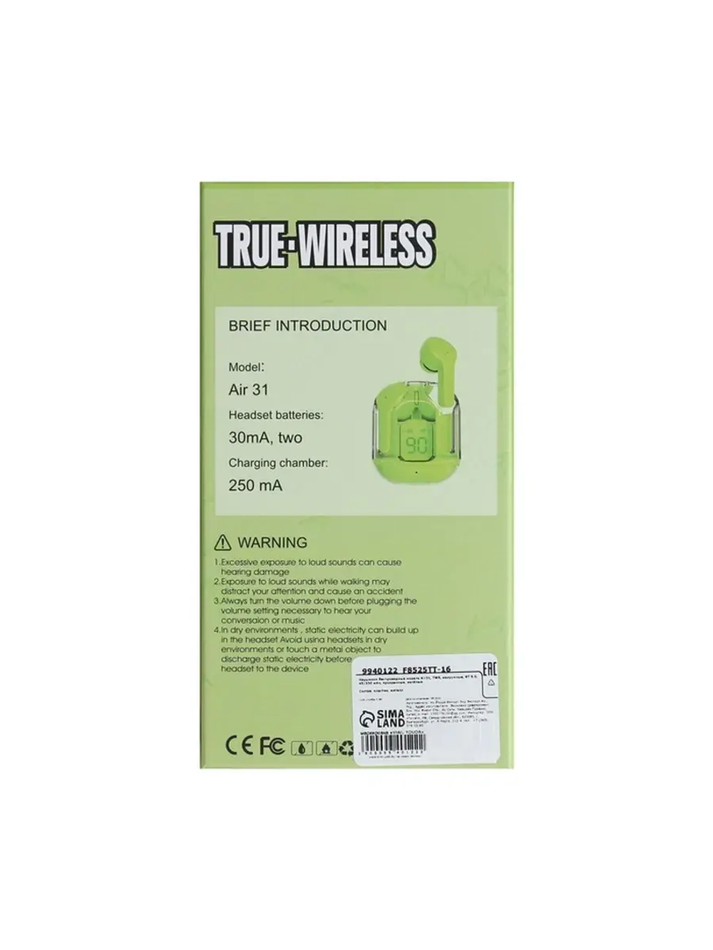Наушники беспроводные Air31, TWS, вакуумные, Bluetooth 5.0,