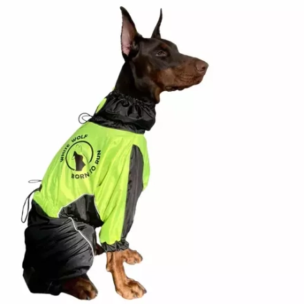 Комбинезон дождевик демисезонный для собак White Wolf вырез на девочку лимонный-чёрный