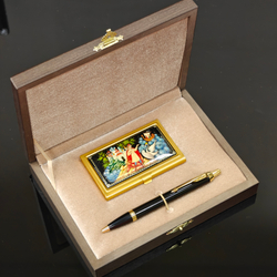 Набор подарочный "Сказка о царе Салтане" визитница персональная с ручной росписью и ручка Parker