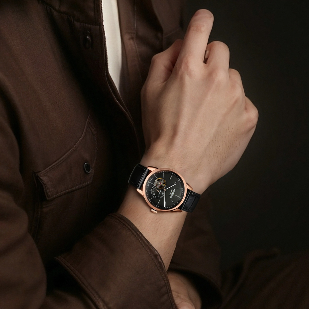 ZEPPELIN Automatic Mechanical Movement Men"s Watches Watch Black Dial Stainless Steel Case Leather Strap