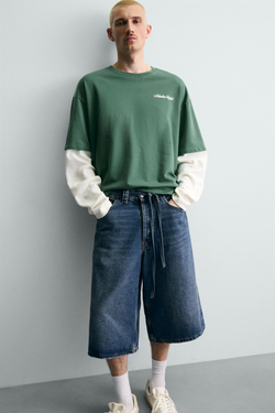 ZARA ТОЛСТОВКА С ИМИТАЦИЕЙ ДВОЙНЫХ РУКАВОВ, ЗЕЛЕНЫЙ