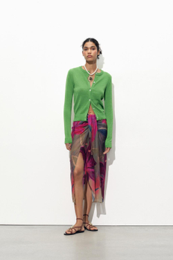 ZARA ОДНОТОННЫЙ КАРДИГАН В СТИЛЕ РУСТИК, ЗЕЛЕНЫЙ