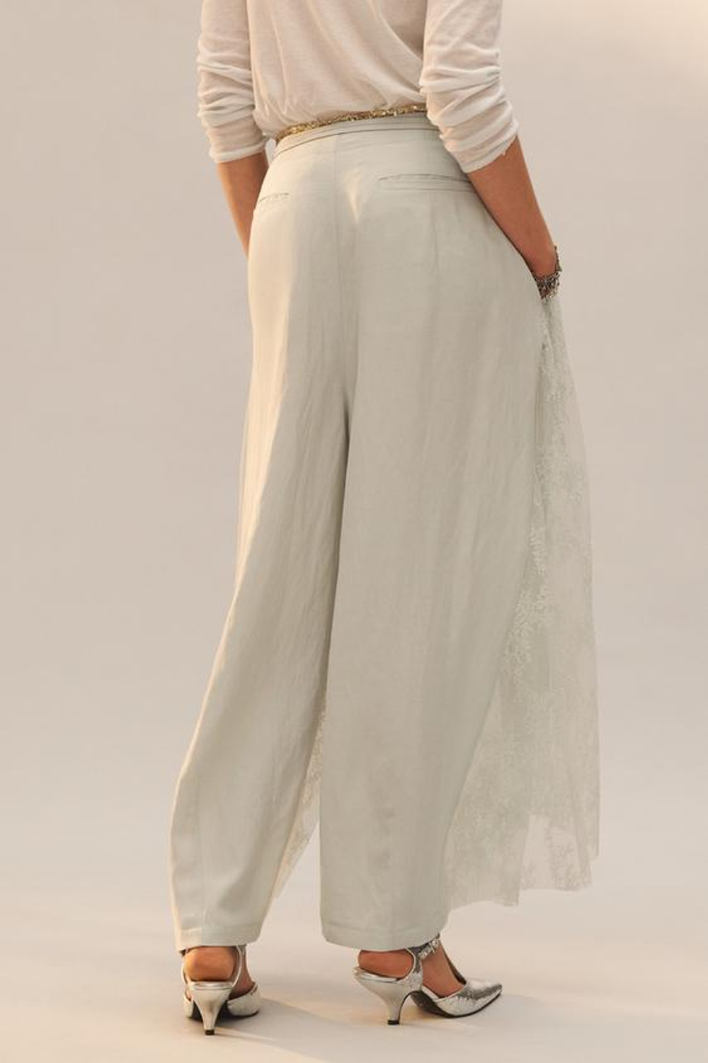 ZARA КРУЖЕВНЫЕ КОМБИНИРОВАННЫЕ БРЮКИ - LIMITED EDITION, ЦВЕТ МОРСКОЙ ВОЛНЫ