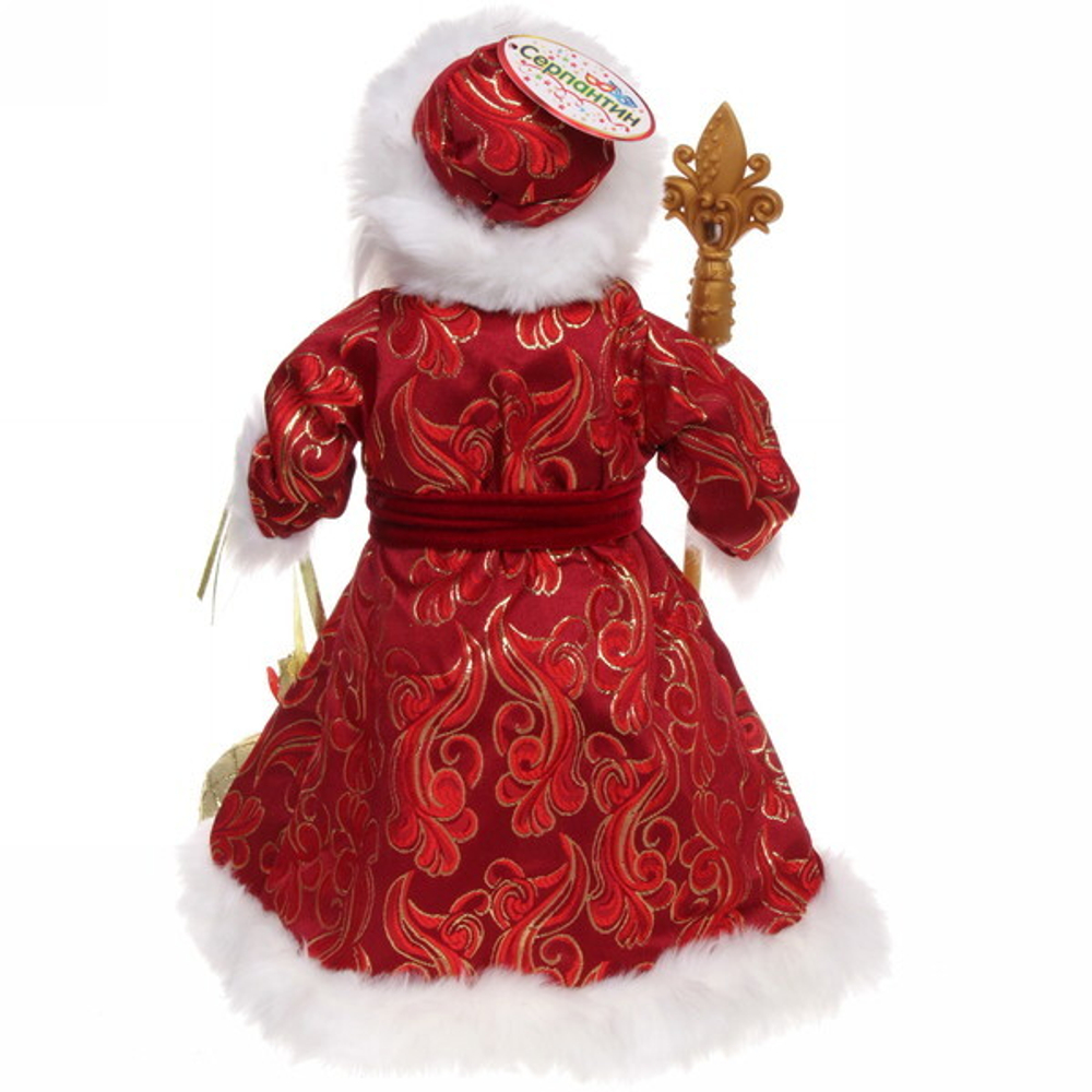 Дед Мороз музыкальный 50 см в рубиновой шубе с посохом и мешком