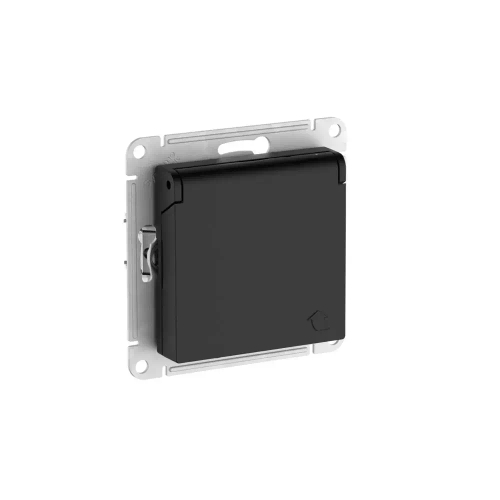 Atlas Desing Розетка с заземлением со шторками с крышкой,16А,IP20, мех.,быстрозажим. клем., Карбон