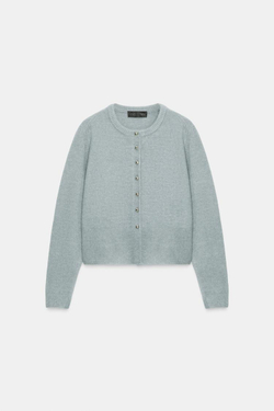 ZARА КАРДИГАН С ПУГОВИЦАМИ-ШАРИКАМИ, СЕРЫЙ/СИНИЙ