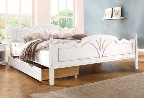 Двуспальная кровать 180х200 Мелоди из массива сосны с изголовьем, прочная конструкция на ножках, для спальни и дома в классическом стиле, без ящиков, Беларусь