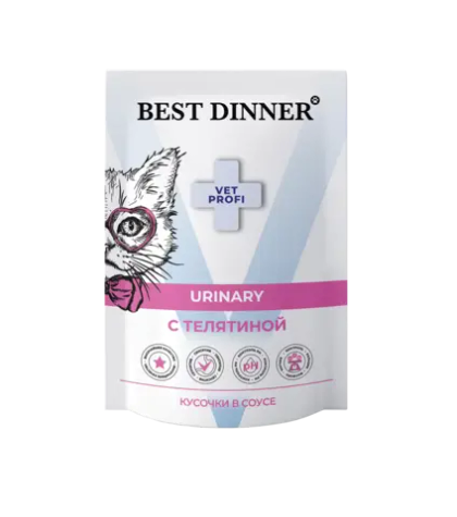 BEST DINNER (Бест Динер) Exclusive Vet Profi Urinary Консервы для кошек при МКБ, кусочки в соусе Телятина, 85 г