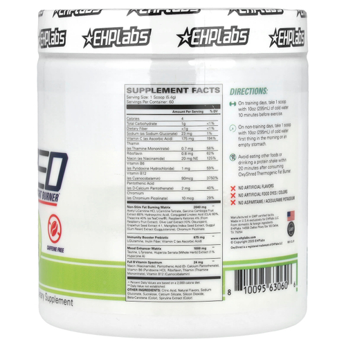 EHPlabs, OxyShred Non-Stim, термогенное средство для сжигания жира, мохито, 324 г (11,4 унции)