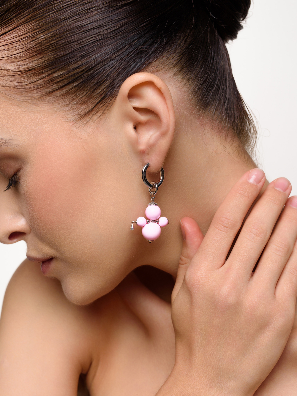 Моносерьга "Nevalyashka" pink Silver