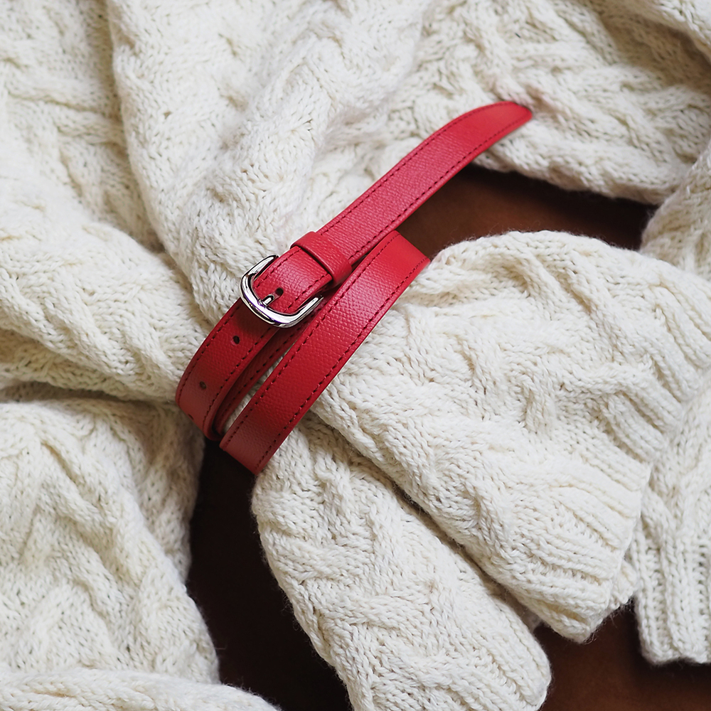 Ремень женский 20 мм из кожи сафьяно, красного цвета