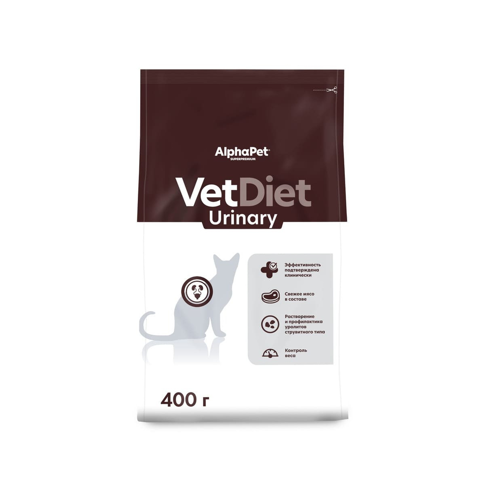 Сухой корм для кошек Urinary, 400г профилактика МКБ AlphaPet VetDiet