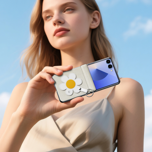 Чехол серого цвета (Daisy Edition) из искусственной кожи от Dux Ducis для Samsung Galaxy Z Flip 7, серия Luvy Series Case