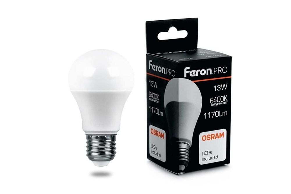 Светодиодная лампа FERON PRO LB-1013 шар E27 13W 6400K OSRAM LED 38034