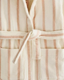 ZARA HOME ДЕТСКИЙ БАННЫЙ ХАЛАТ В ПОЛОСКУ С ВЫШИВКОЙ, РОЗОВЫЙ