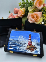 Визитница для собственных визиток в виде кейса с авторской росписью акрилом " Маяк"