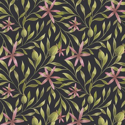 Цветочный узор на черном фоне