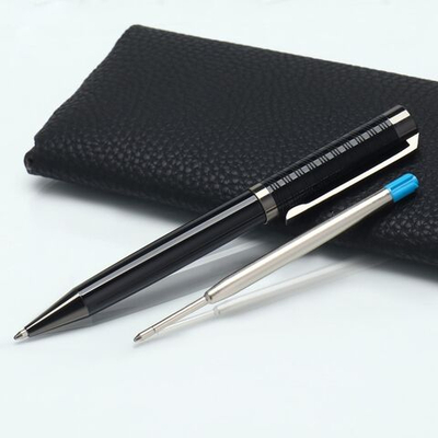 Ручка шариковая синяя паста 0.1 мм, металл рифлёная черный корпус-