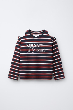 ZARA ФУТБОЛКА В ПОЛОСКУ С ВЫРЕЗАМИ, БОРДОВЫЙ