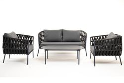 "Диего" лаунж-зона 4-местная плетеная из роупа (веревки), каркас алюминиевый темно-серый, роуп темно-серый