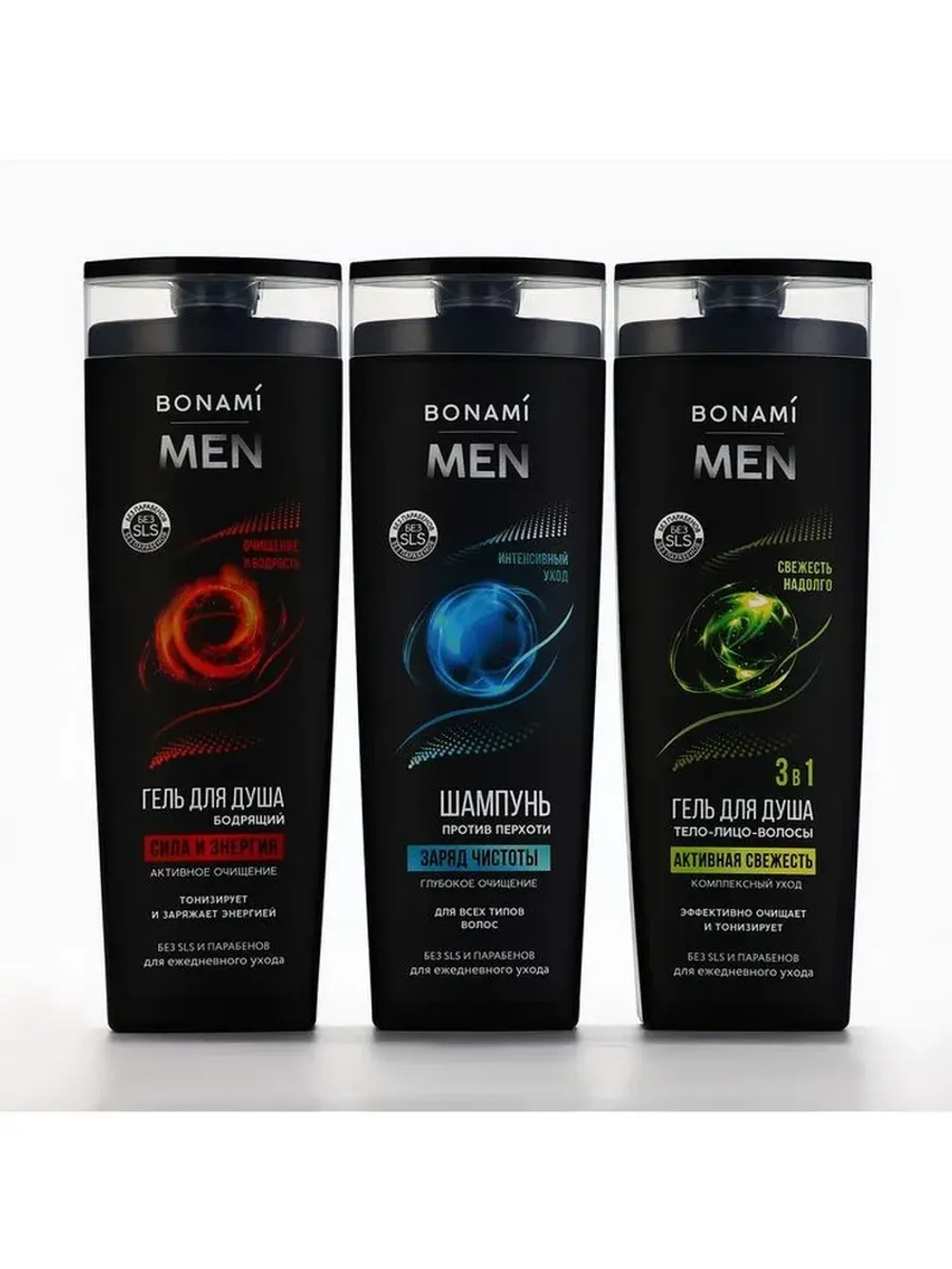 Гель для душа 3в1 For men, активная свежесть, 400 мл, BONAMI