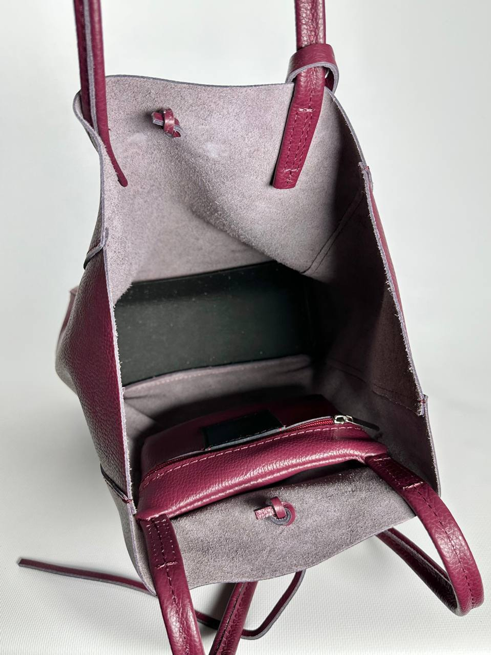 Женская бордовая сумка-шоппер из натуральной кожи