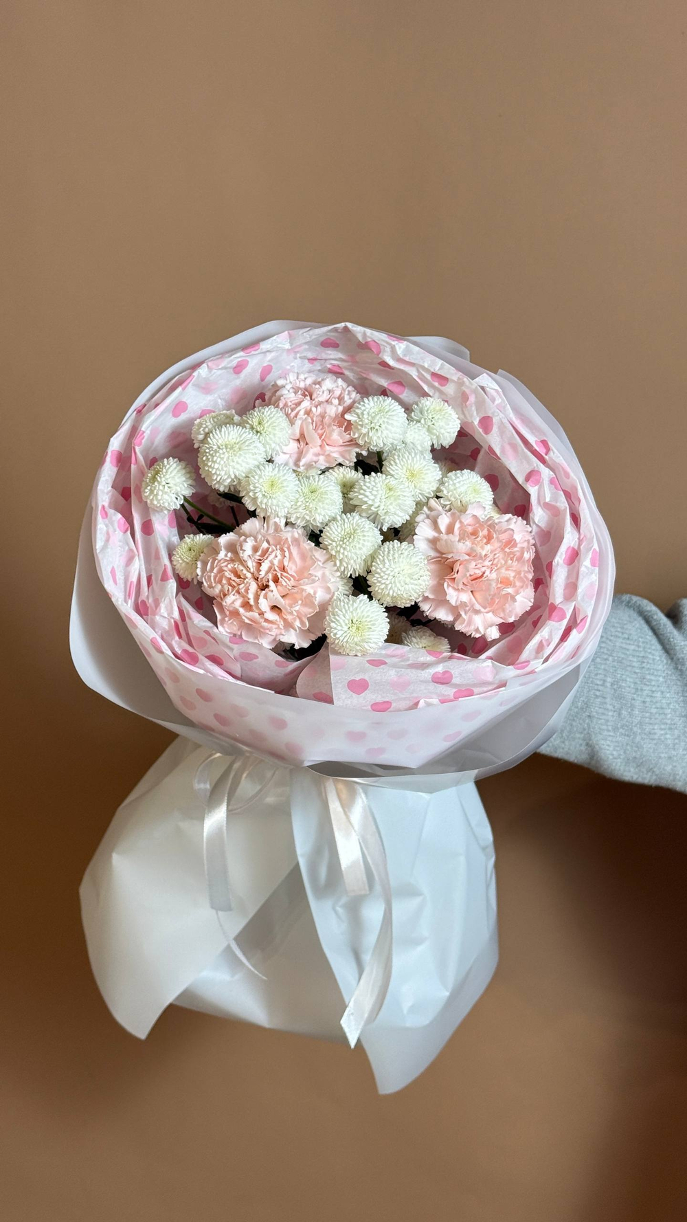 Букет «маршмелоу» S хризантема Ньютон, диантусы