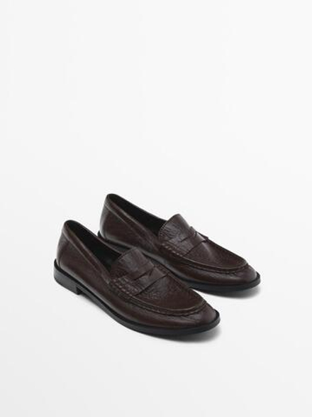 Massimo Dutti Мокасины с кожаным ремешком, коричневый