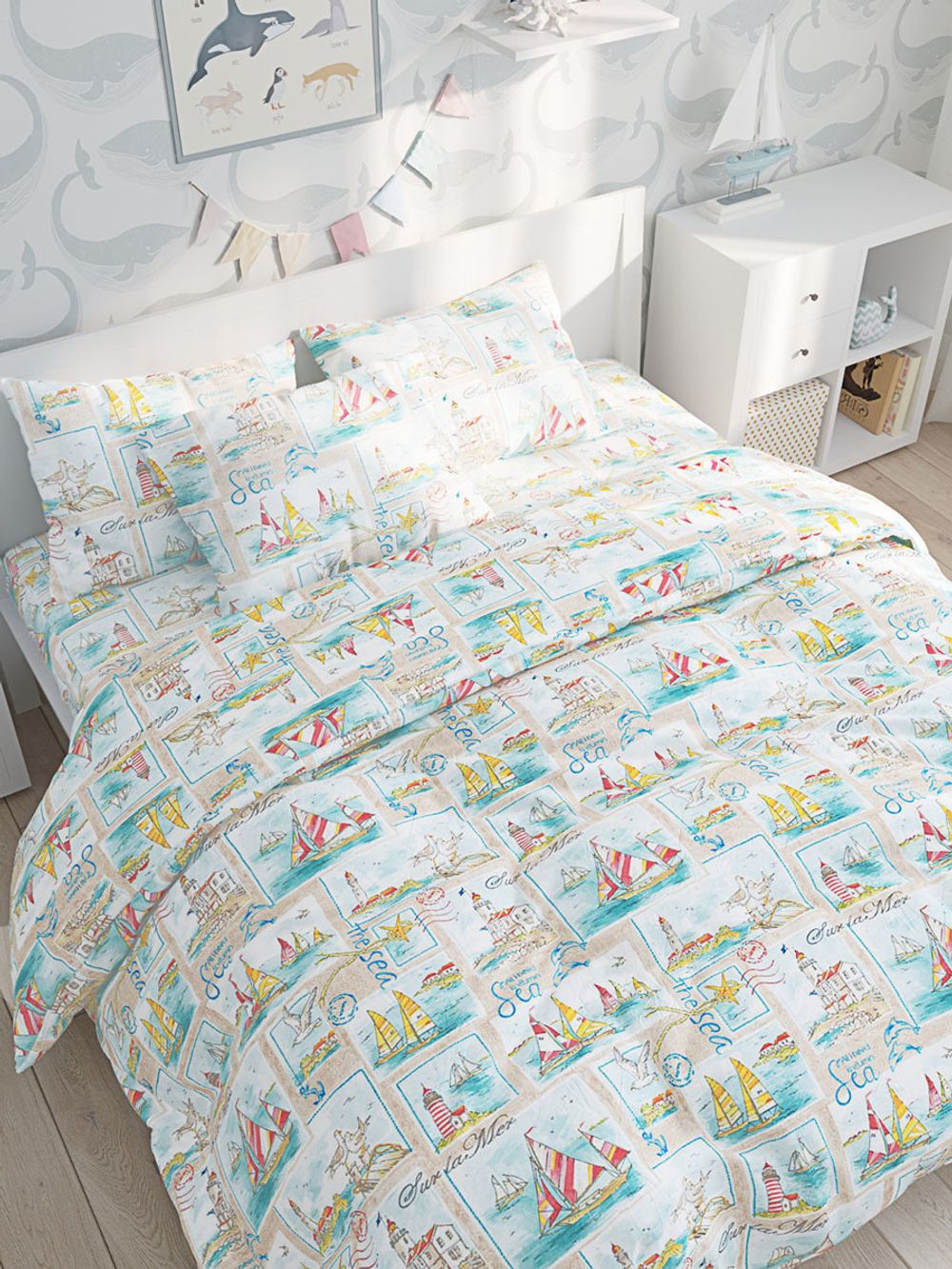 Постельное белье Сказка "Витамин Sea" евро Наволочка 50х70 см 2 шт Простынь 240х215 см Пододеяльник 200х215 см, перкаль