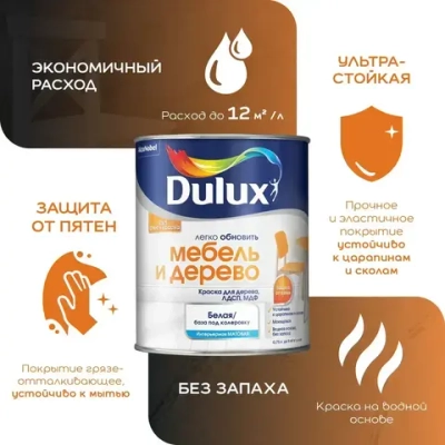 Краска Dulux мебель и дерево BW матовая 0,75 л Белый цвет