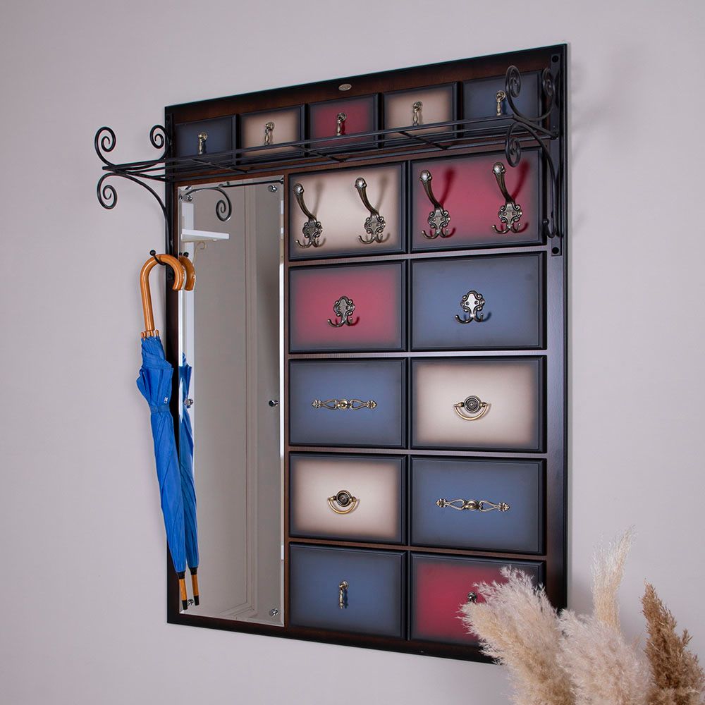 Вешалка настенная Пандора 4 Орех Mix (зеркало слева)