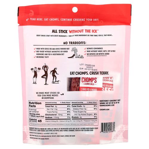 Chomps, Chomplings, оригинальные говяжьи мини-стики, неострый вкус, 6 палочек по 14 г (0,5 унции)
