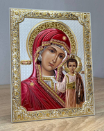 Казанская БМ, икона прямоугольная без рамки, белое дерево, эмаль 175х225