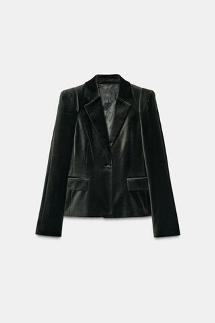 ZARA БЛЕЙЗЕР ИЗ БАРХАТА ОБЛЕГАЮЩЕГО КРОЯ — ZW COLLECTION, ЗЕЛЕНЫЙ