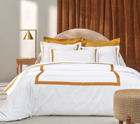 Постельное белье 2 спальное евро Blanc des Vosges Egerie Ambre белое с янтарной отделкой