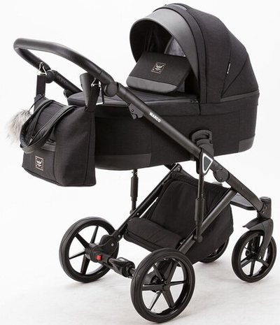 Детская коляска Adamex Marco 2 в 1 GA12 (ЧЕРН. ТК. + ЧЕРН.КОЖ.ОТД.)