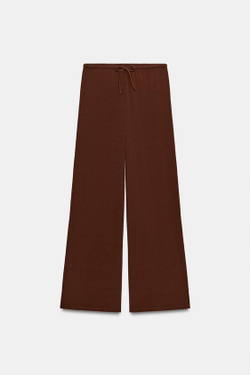 ZARA БРЮКИ ПАЛАЦЦО ИЗ ФАКТУРНОЙ ТКАНИ, КОРИЧНЕВЫЙ