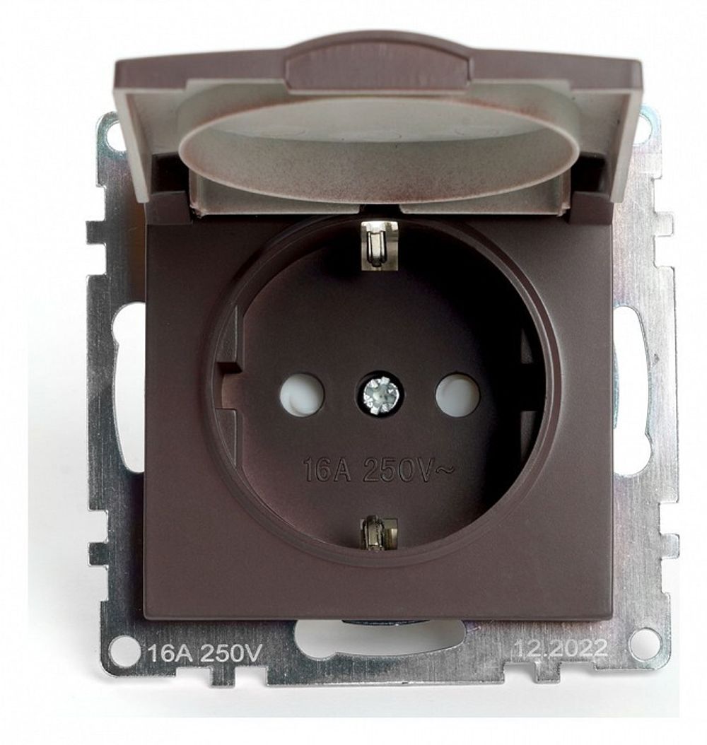 Розетка с заземлением и со шторкой, без рамки с крышкой Stekker Катрин 49029