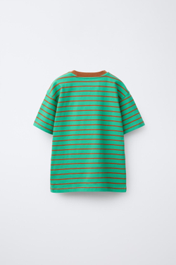 ZARA ФУТБОЛКА В ПОЛОСКУ С ВЫШИВКОЙ, ЗЕЛЕНЫЙ