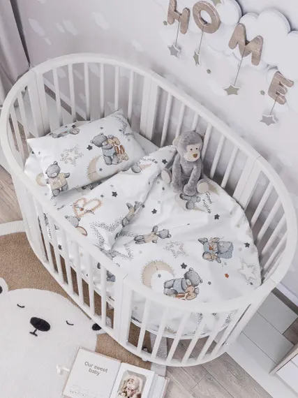 Комплект постельного белья Lemony kids в овальную кроватку Teddy bear Белый 3 предмета