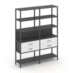 Shelf System Двухсекционный стеллаж пятиярусный с ящиками SN.STM-522 Антрацит/Белый/Металл Антрацит