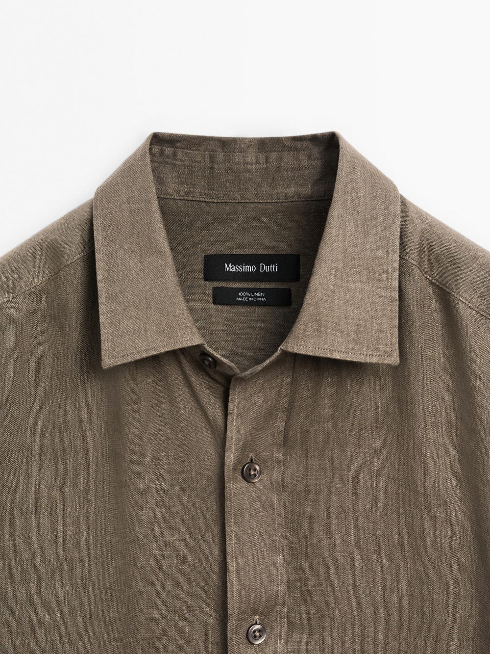 Massimo Dutti Рубашка приталенного кроя из 100% льна, хаки