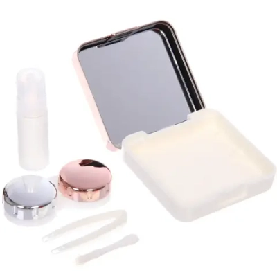 Набор для хранения контактных линз «МАРЦИПАН», с зеркалом, цвет розовый, 6.3*6.2*3.2см, (пакет с подвесом)