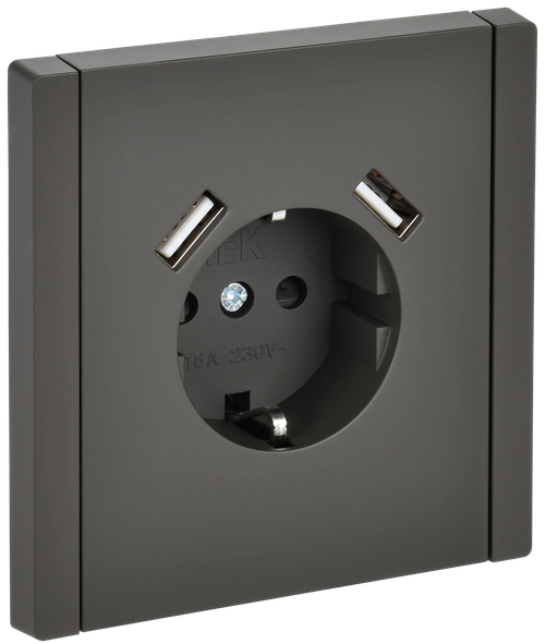 FORTE&PIANO Розетка 1-местная с заземлением с защитными шторками винтовое крепление 16А USB A+A 3,1А FP345 серый IEK