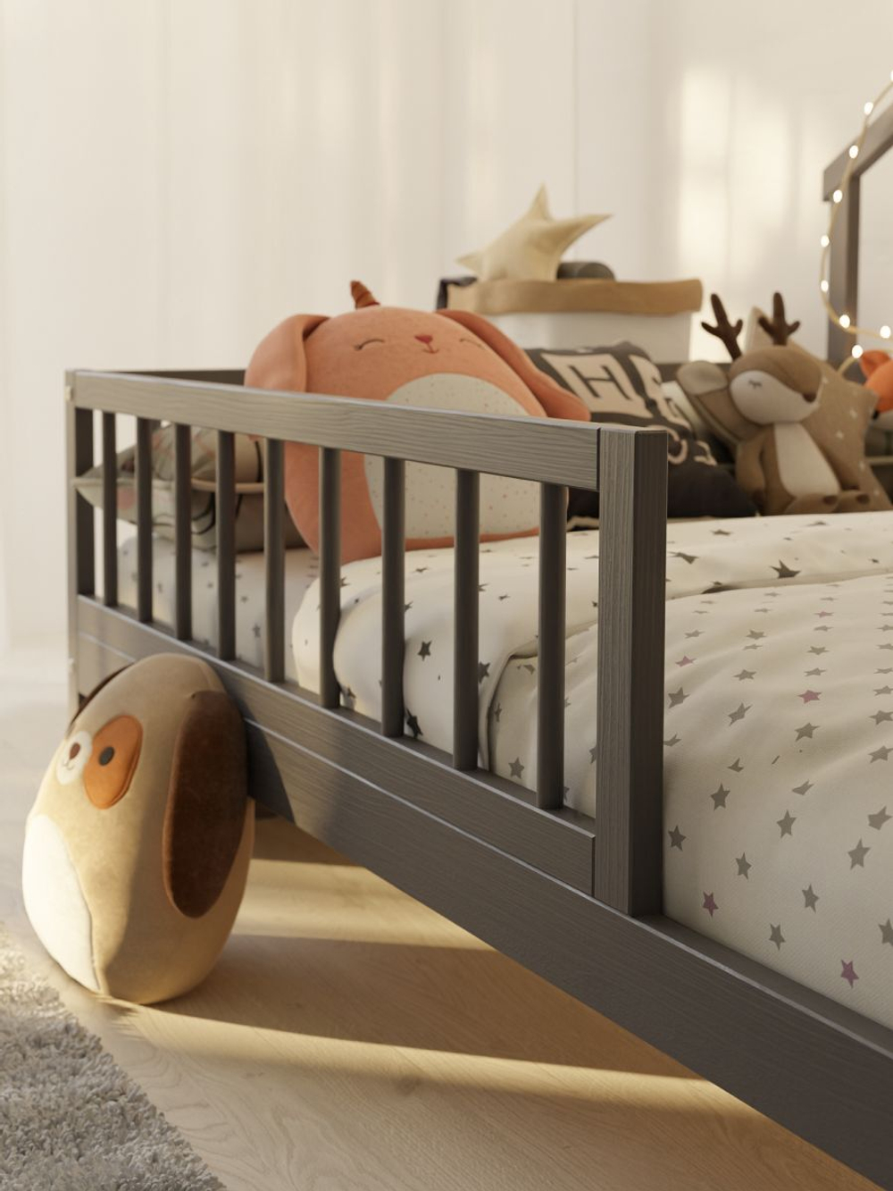 Кровать-домик односпальная 90х200 Локи с настилом из массива сосны для детской комнаты