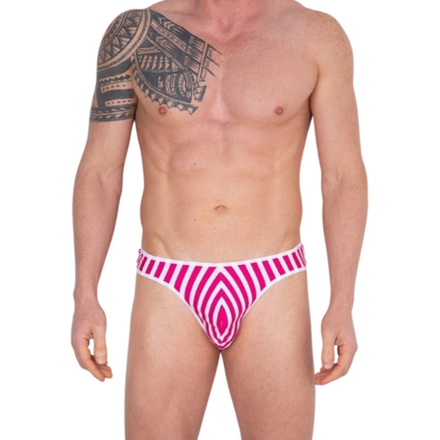 Мужские трусы тонги белые в полоску фуксия Cosmos Colors FC10_PW