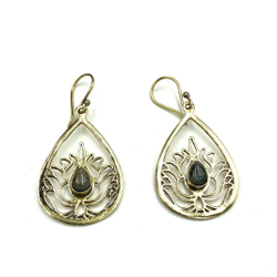 Серьги Lotus Drop лабрадорит из латуни